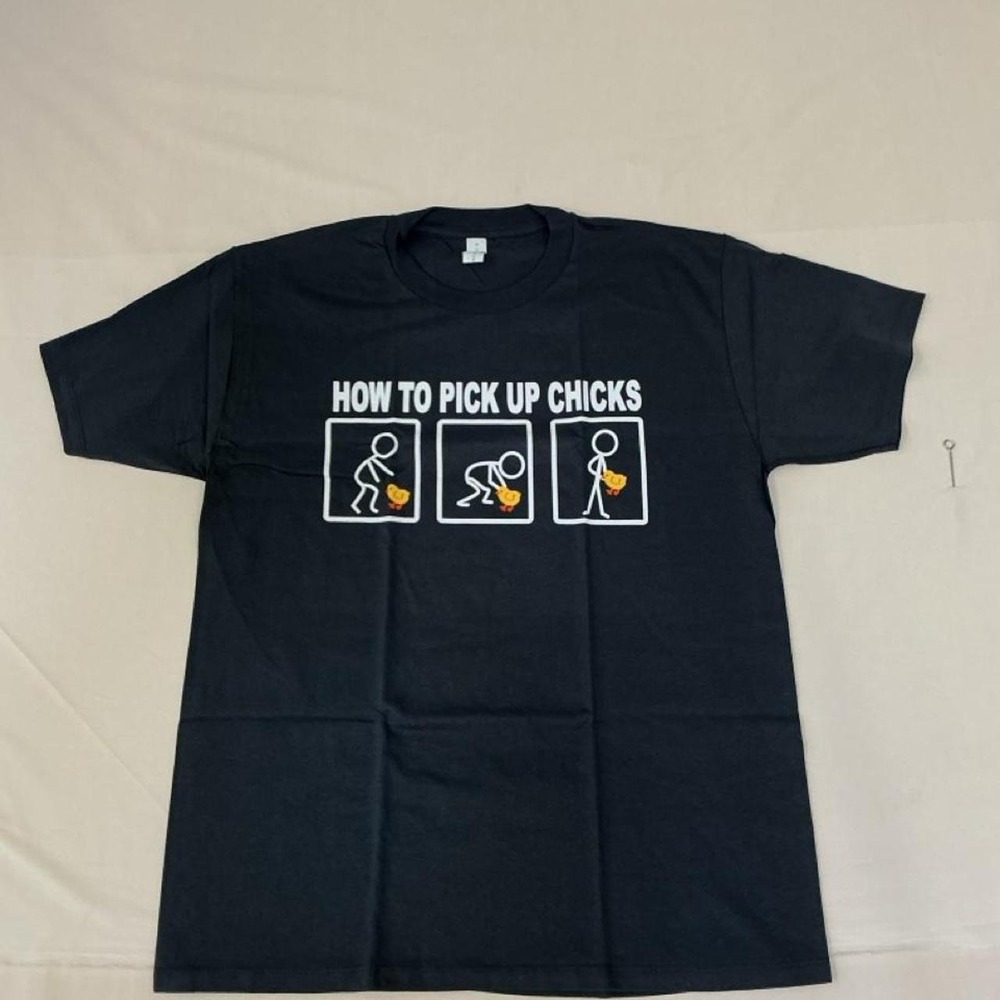 Funny graphic tee featuring the phrase "How to Pick Up Chicks"